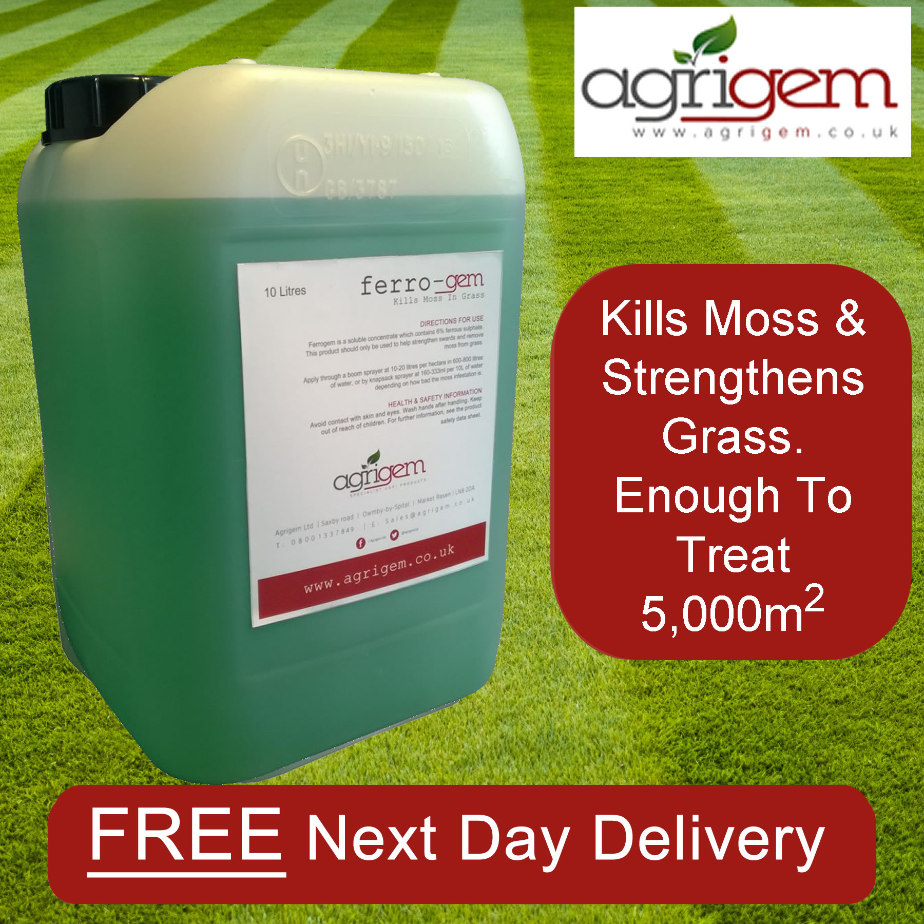 FERROGEM LIQUID IRON FERROUS SULPHATE MOSS KILLER 10L PADDOCK TREATS
