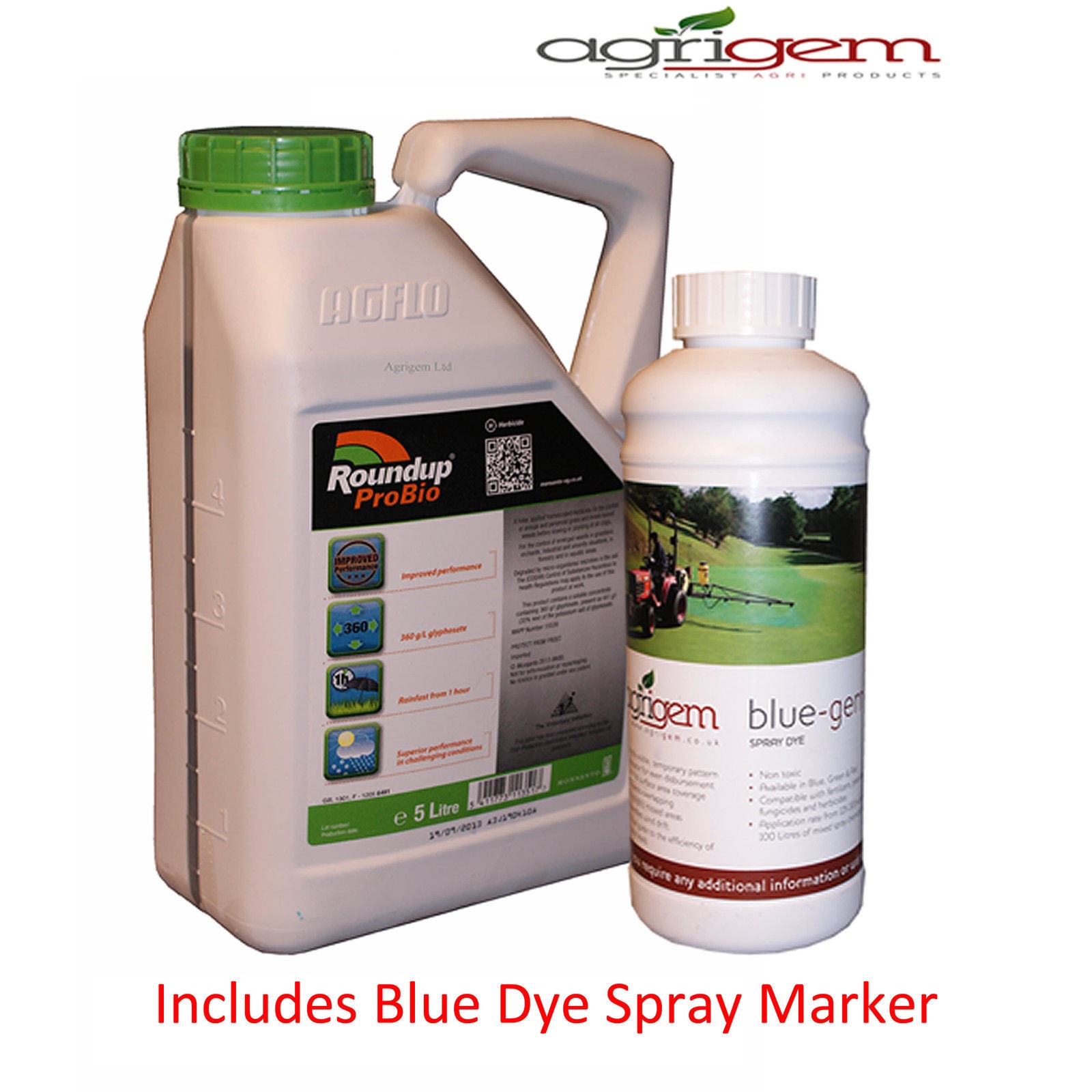 5L ROUNDUP PRO ACTIVE 360 STRONG INDUSTRIAL WEED KILLER WITH DYE WEEDS