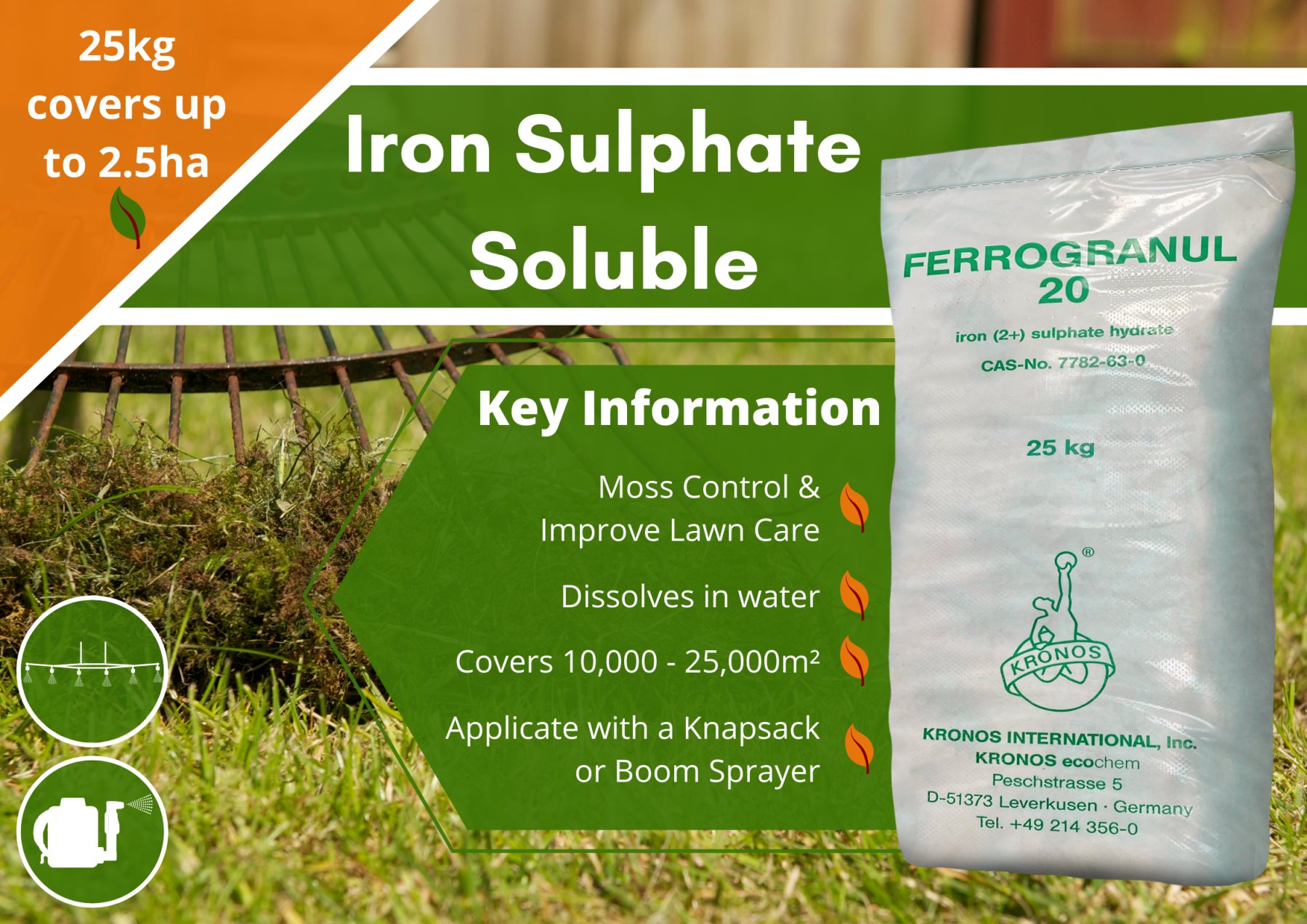 Soluble Iron Sulphate 25kg Control Moss in Lawns, Turf & Grass